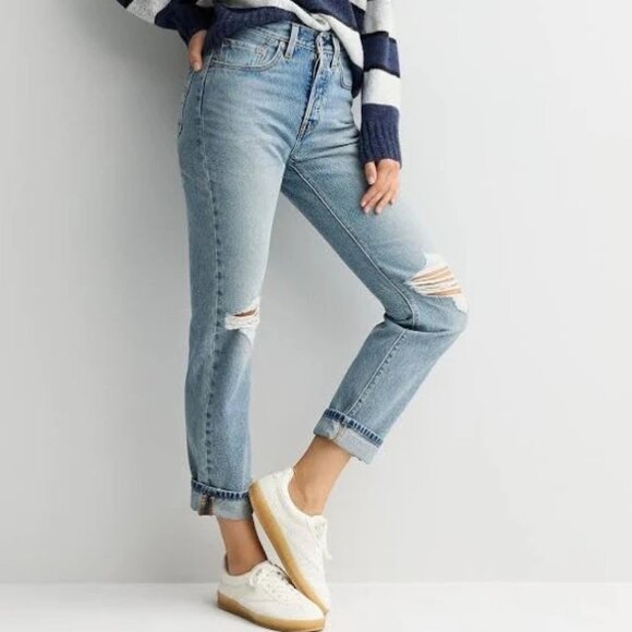 Levi's Authentic 501 Skinny Button Fly Jeans 29×30 Medium Indigo Ultra Destroyed - Picture 2 of 15